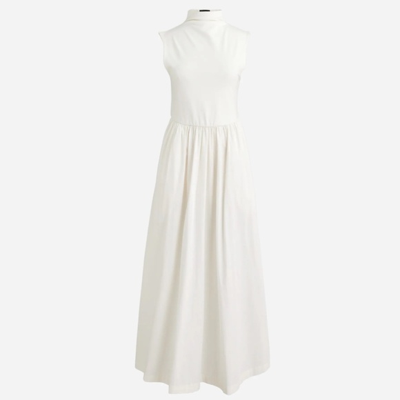 New JCREW Size M Fitted Knit Mockneck Dress with Poplin Skirt - Natural BY263 - Picture 1 of 2